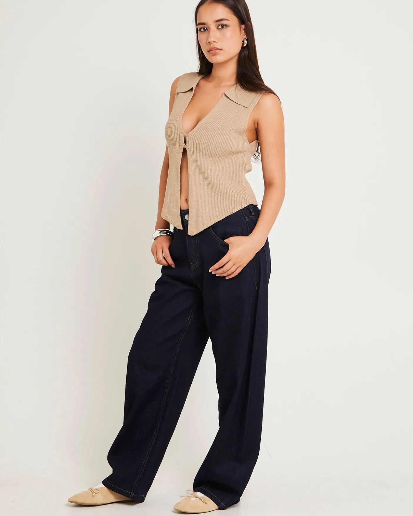 Meryl Ribbed Collar Knit Top