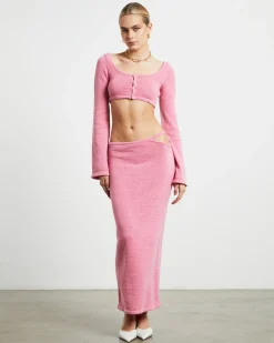 Mika Knit Strap Midi Skirt in Strawberry Pink