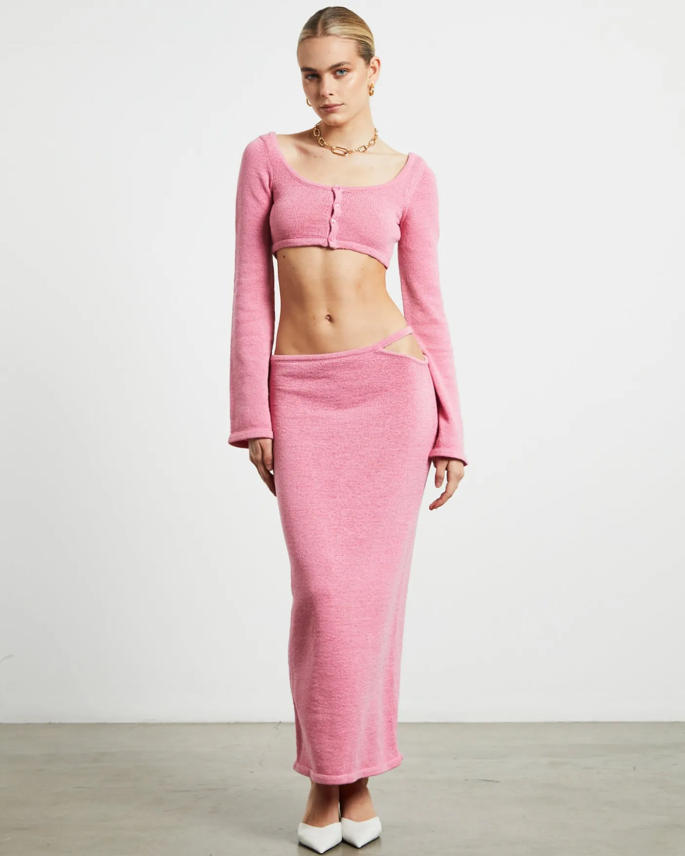 Mika Knit Strap Midi Skirt in Strawberry Pink