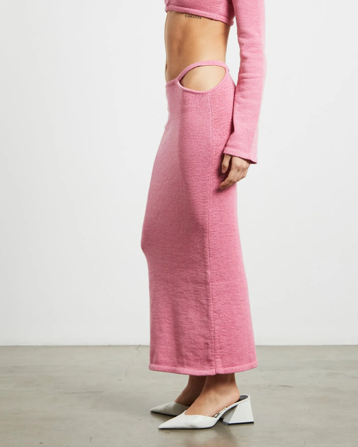 Mika Knit Strap Midi Skirt in Strawberry Pink