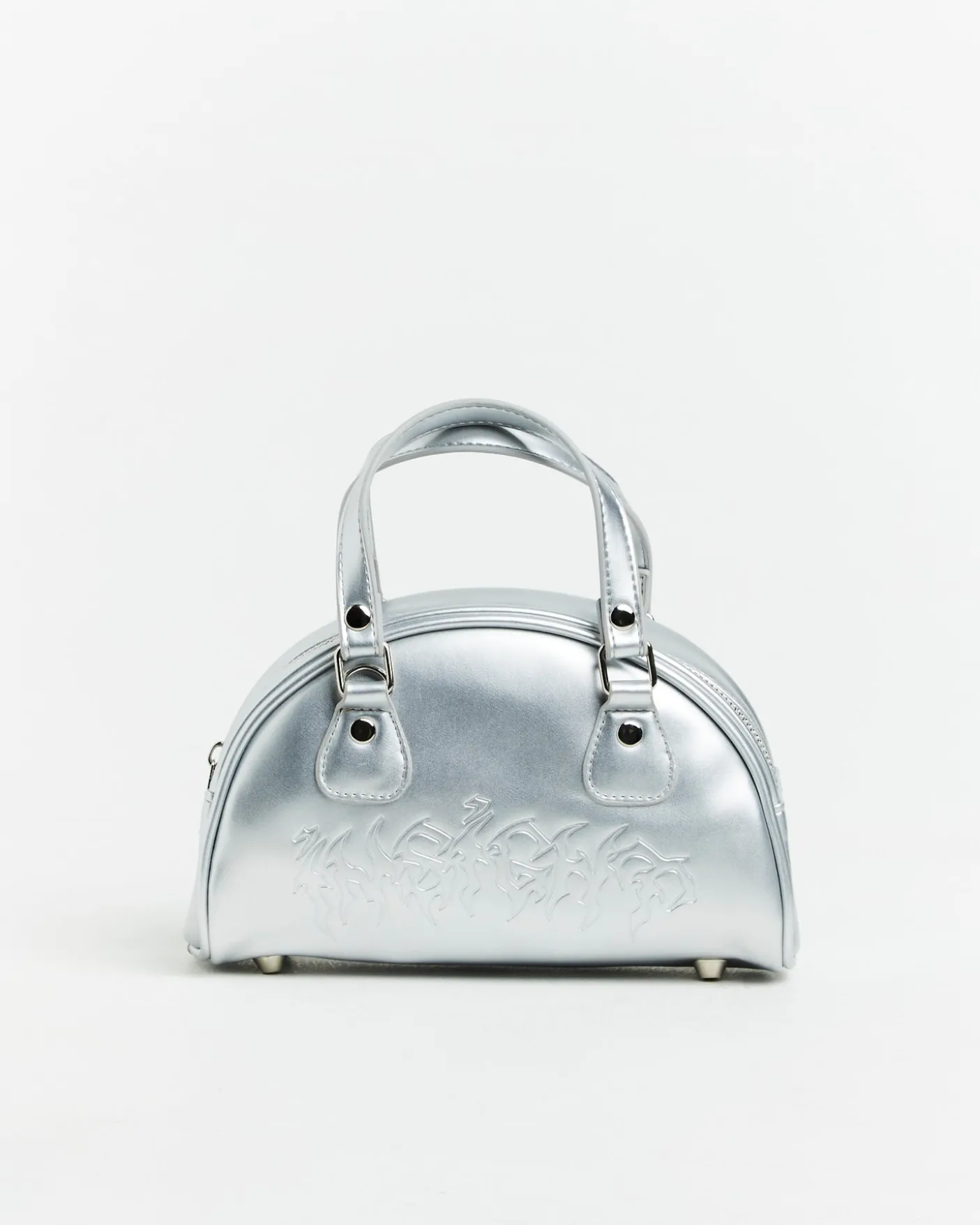 Mini Bowling Bag in Metallic Silver