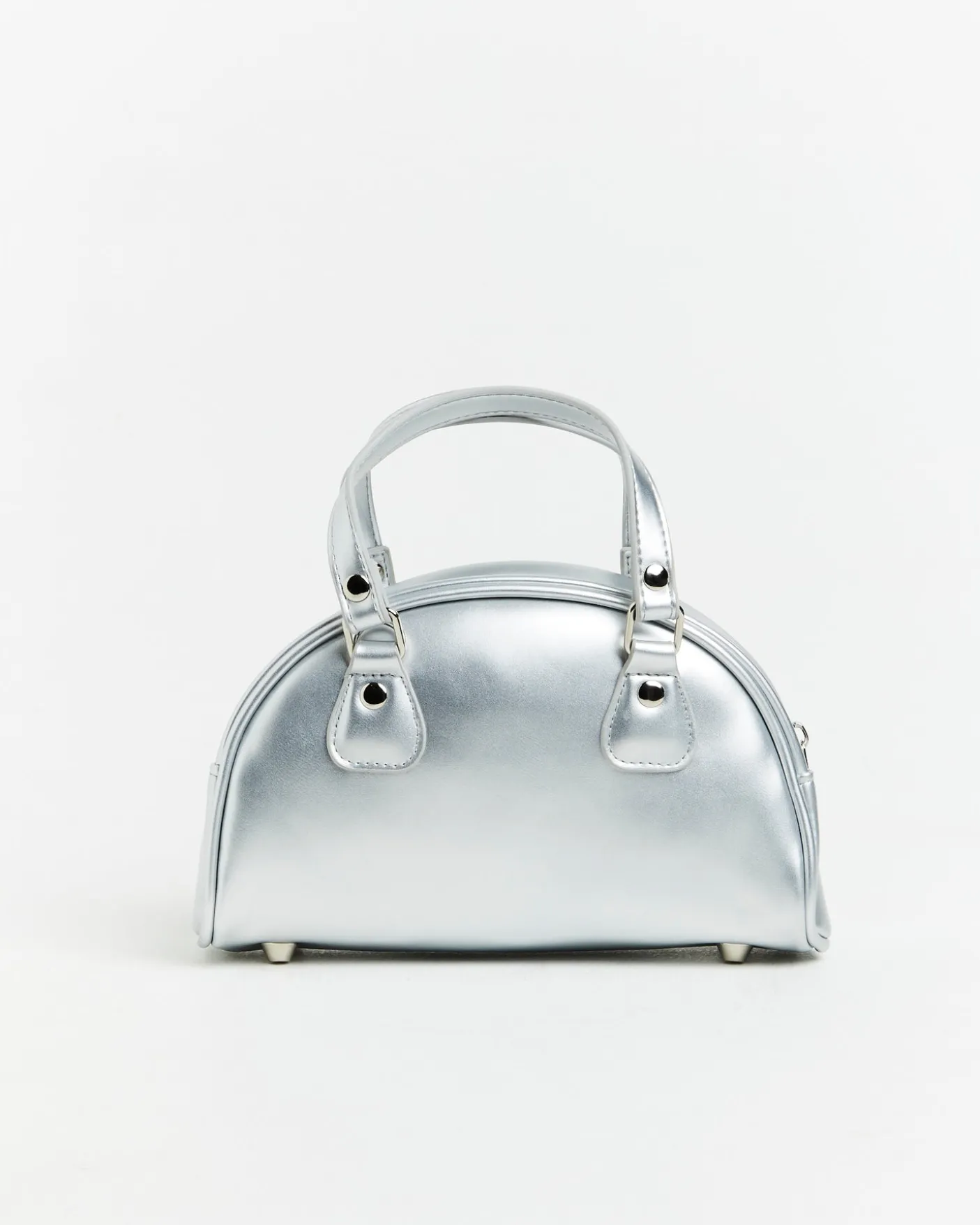 Mini Bowling Bag in Metallic Silver