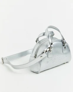 Mini Bowling Bag in Metallic Silver
