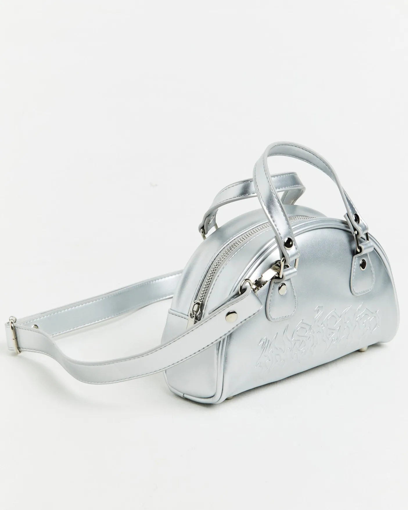 Mini Bowling Bag in Metallic Silver