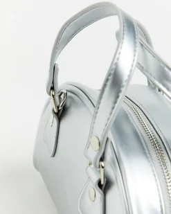 Mini Bowling Bag in Metallic Silver
