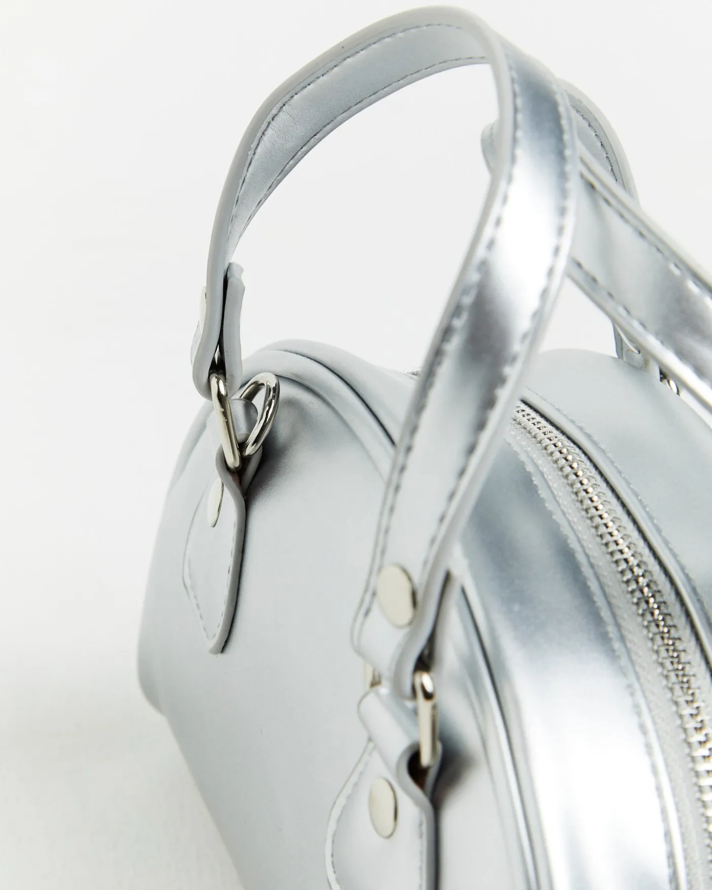 Mini Bowling Bag in Metallic Silver