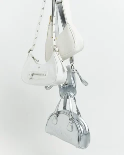 Mini Bowling Bag in Metallic Silver