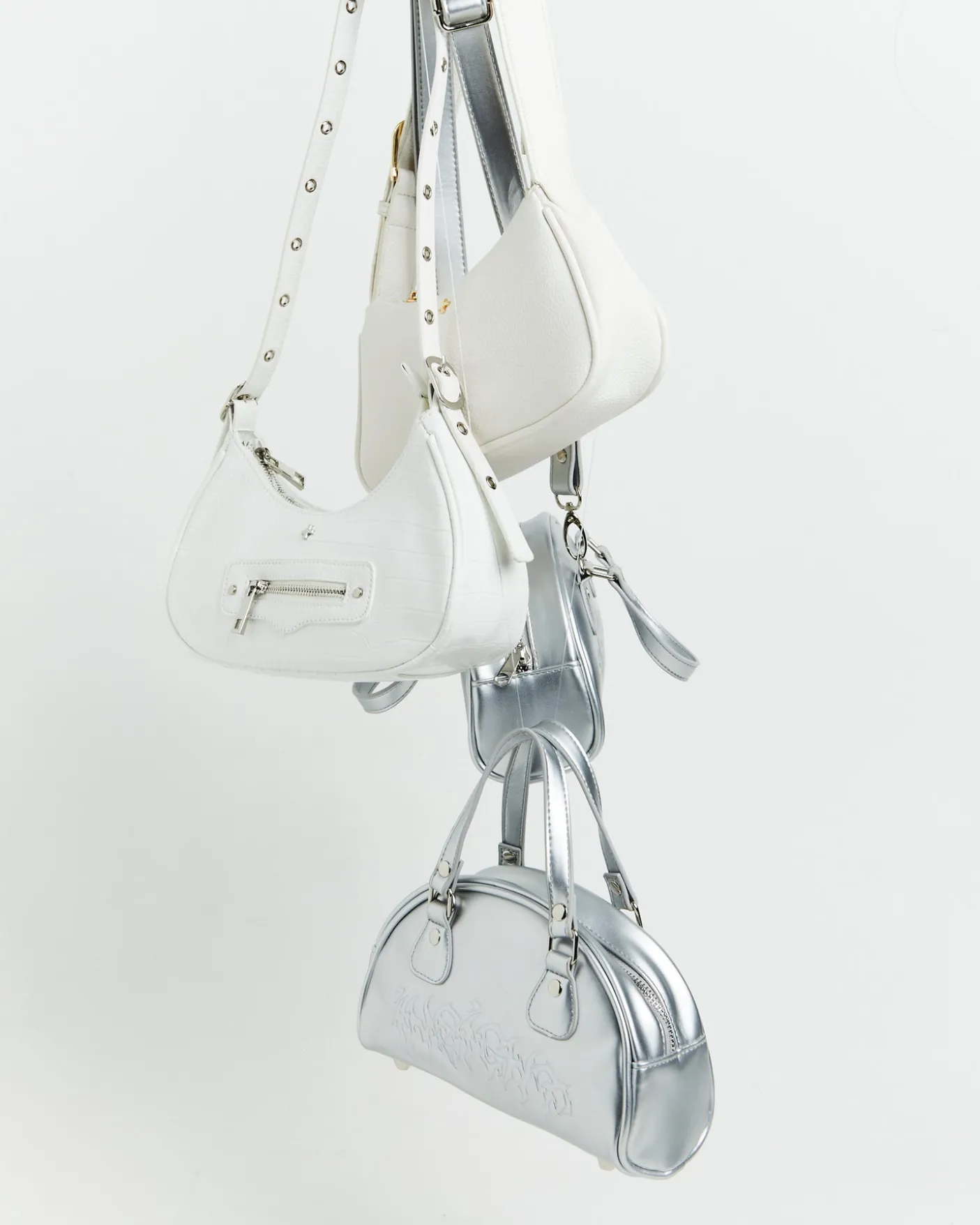 Mini Bowling Bag in Metallic Silver
