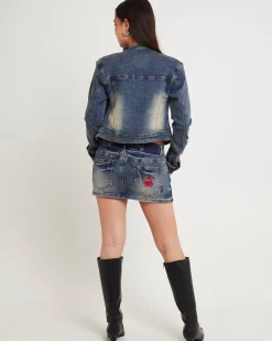 Moto Denim Mini Skirt