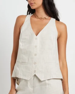 Naomi Linen Halter Vest in Oat Marle