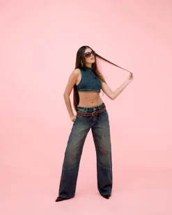Nightlife Mock Neck Quinn Denim Top
