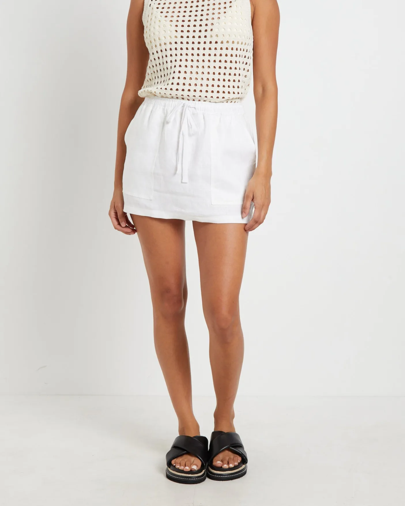 Nixie Mini Linen Skirt in White