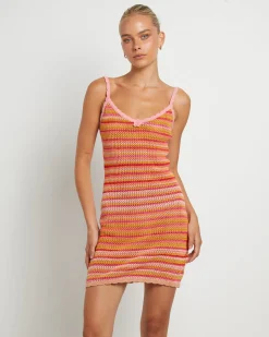 Oasis Crochet Stripe Dress in Assorted