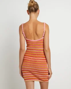 Oasis Crochet Stripe Dress in Assorted