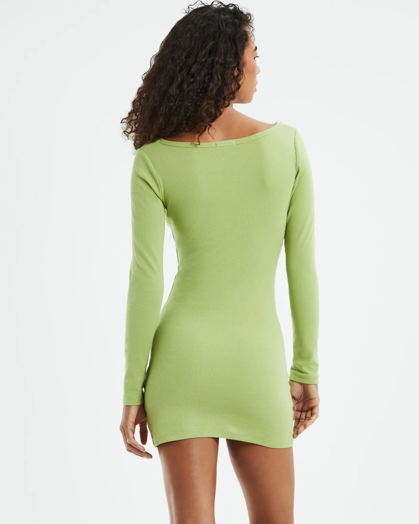 Open Neck Long Sleeve Dress Lime