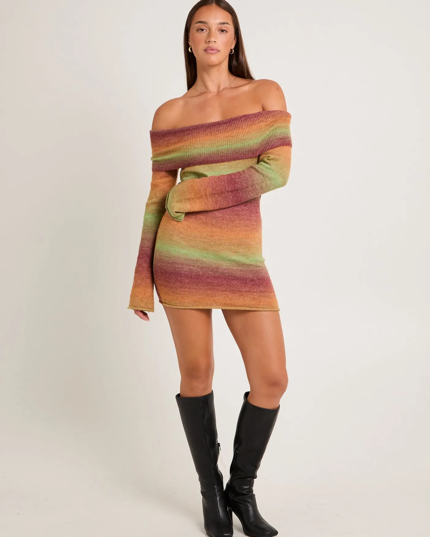 Orla Ombre Off Shoulder Knit Mini Dress