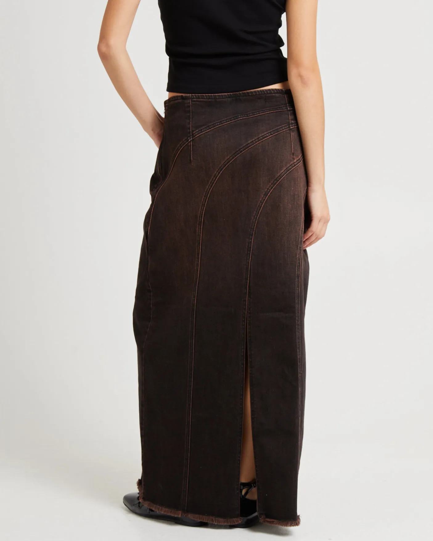 Panelled Denim Maxi Skirt
