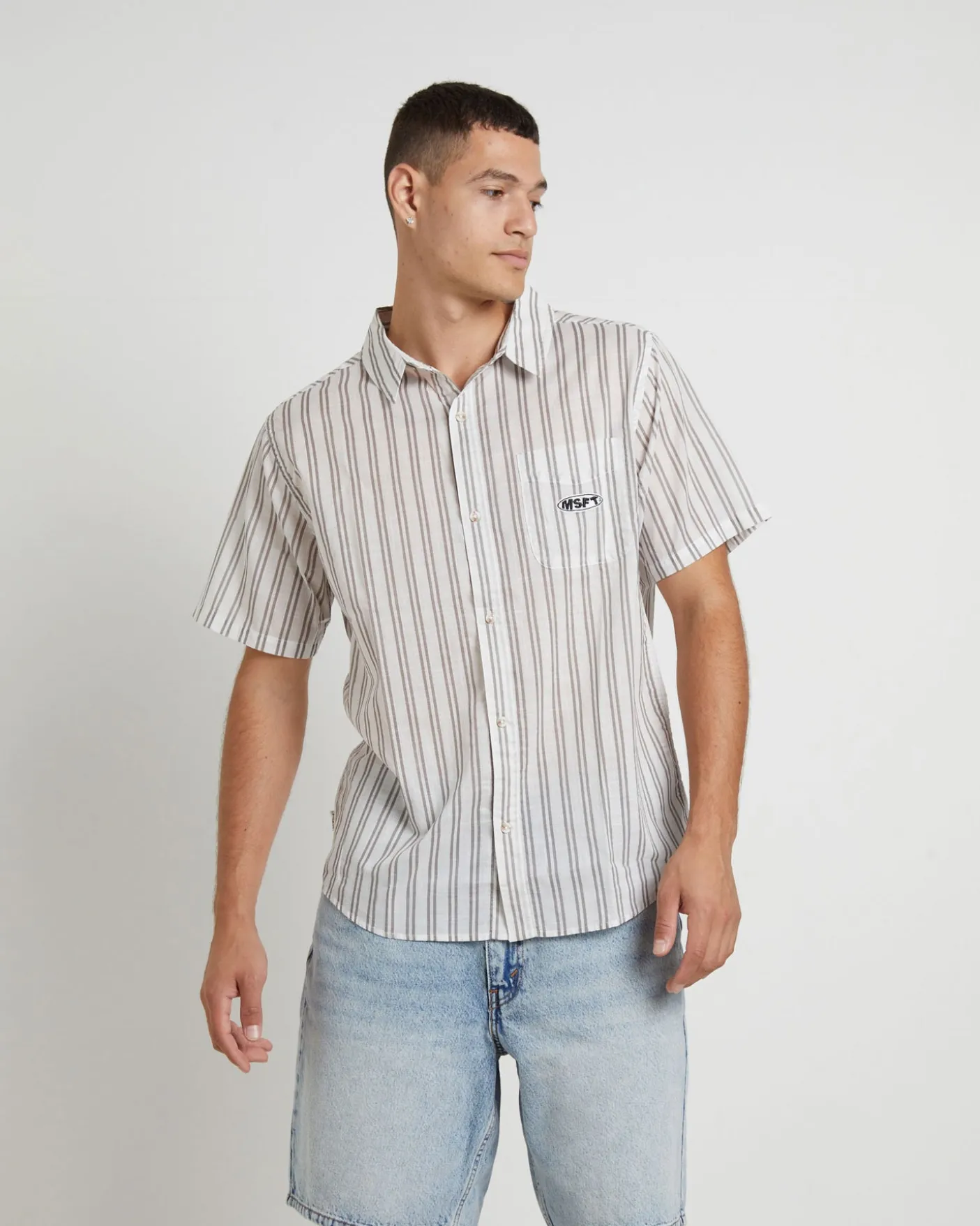 Parelz Short Sleeve Shirt in Mushroom Stripe