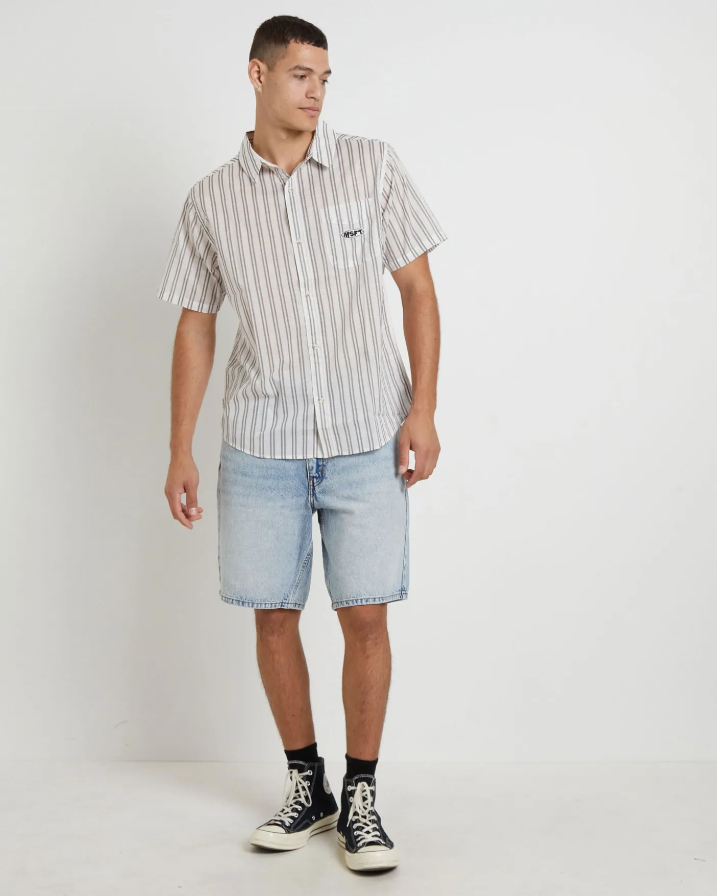 Parelz Short Sleeve Shirt in Mushroom Stripe