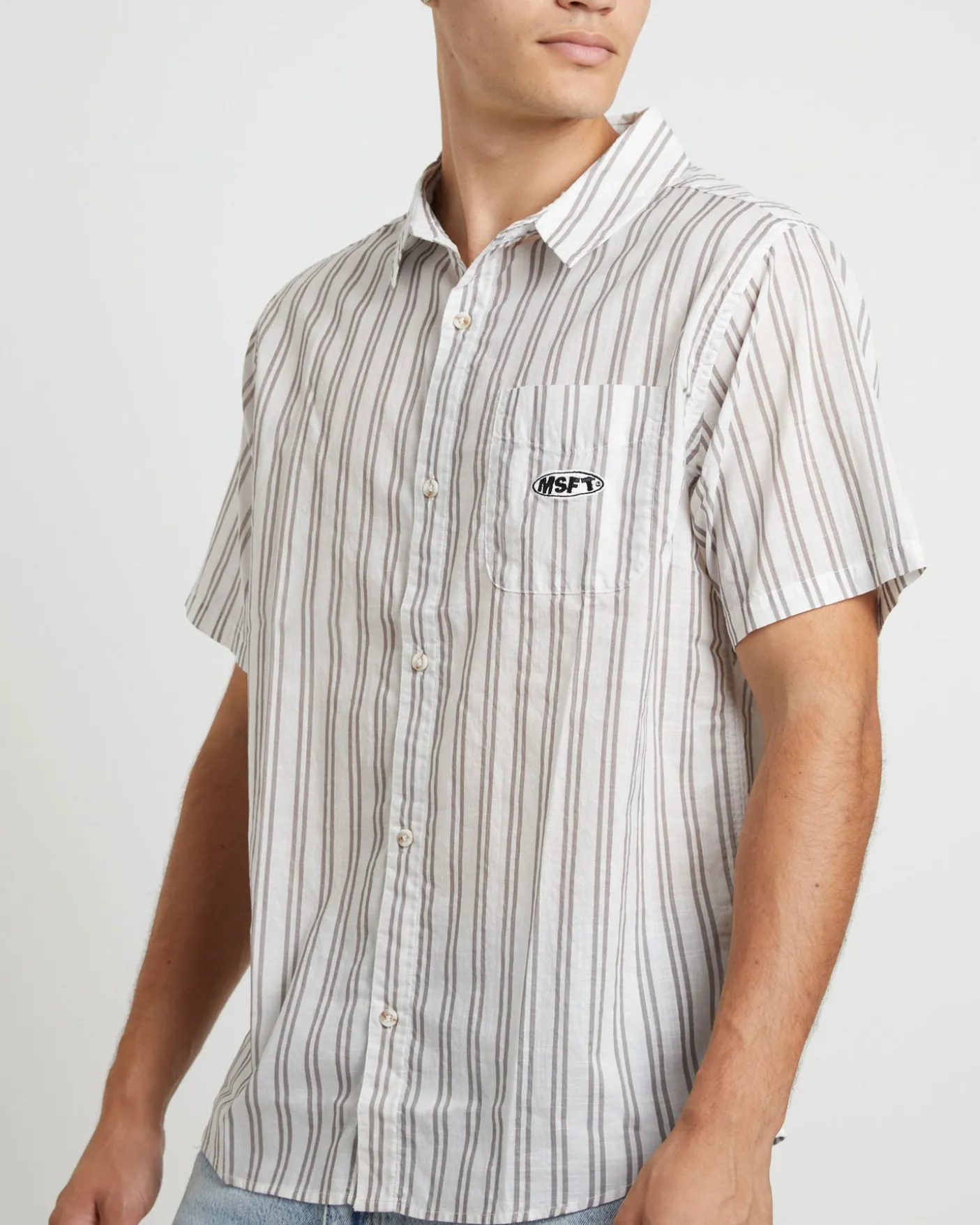 Parelz Short Sleeve Shirt in Mushroom Stripe