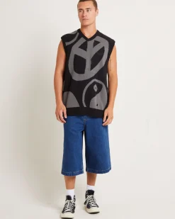 Peace Corp Knitted Vest in Black