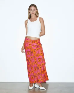 Penelope Bloom Low Rise Midi Skirt Pink