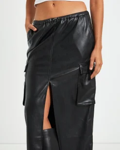 Phoebe Leather Look Cargo Skirt Black