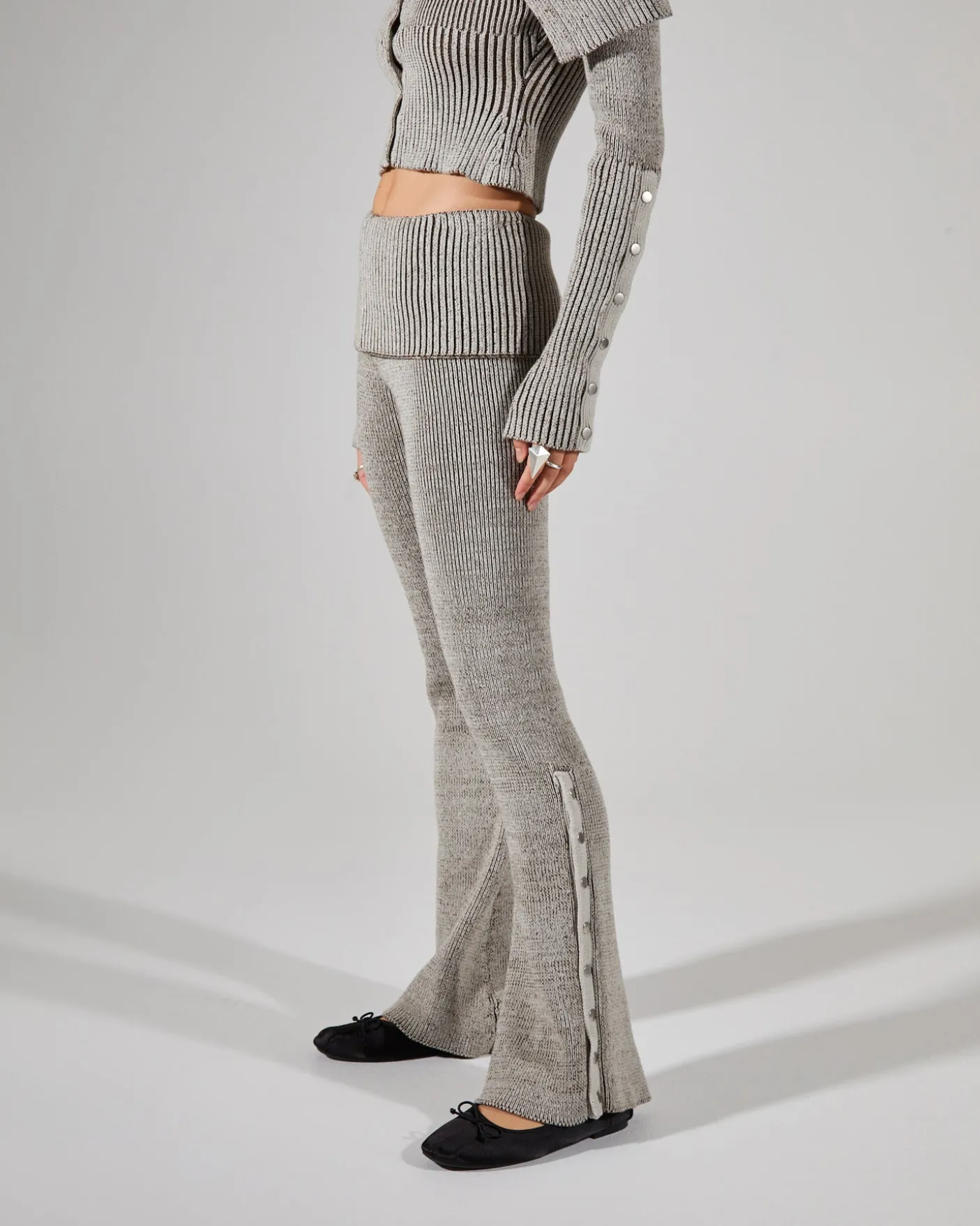 Plated Knit Popper Trousers