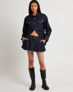 Pleated Denim Mini Skirt Lila