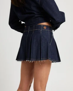 Pleated Denim Mini Skirt Lila