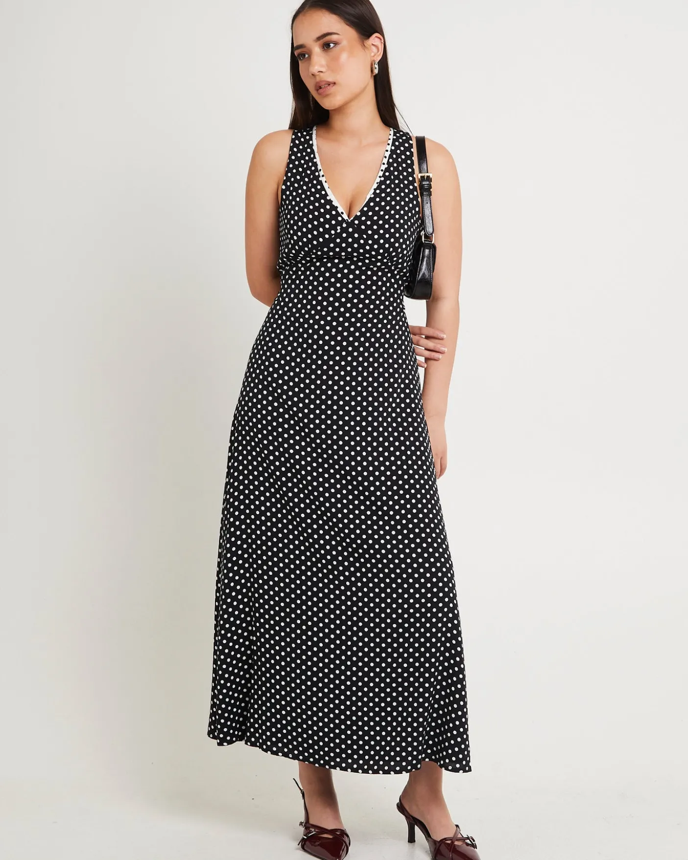 Polkadot V Neck Maxi Dress