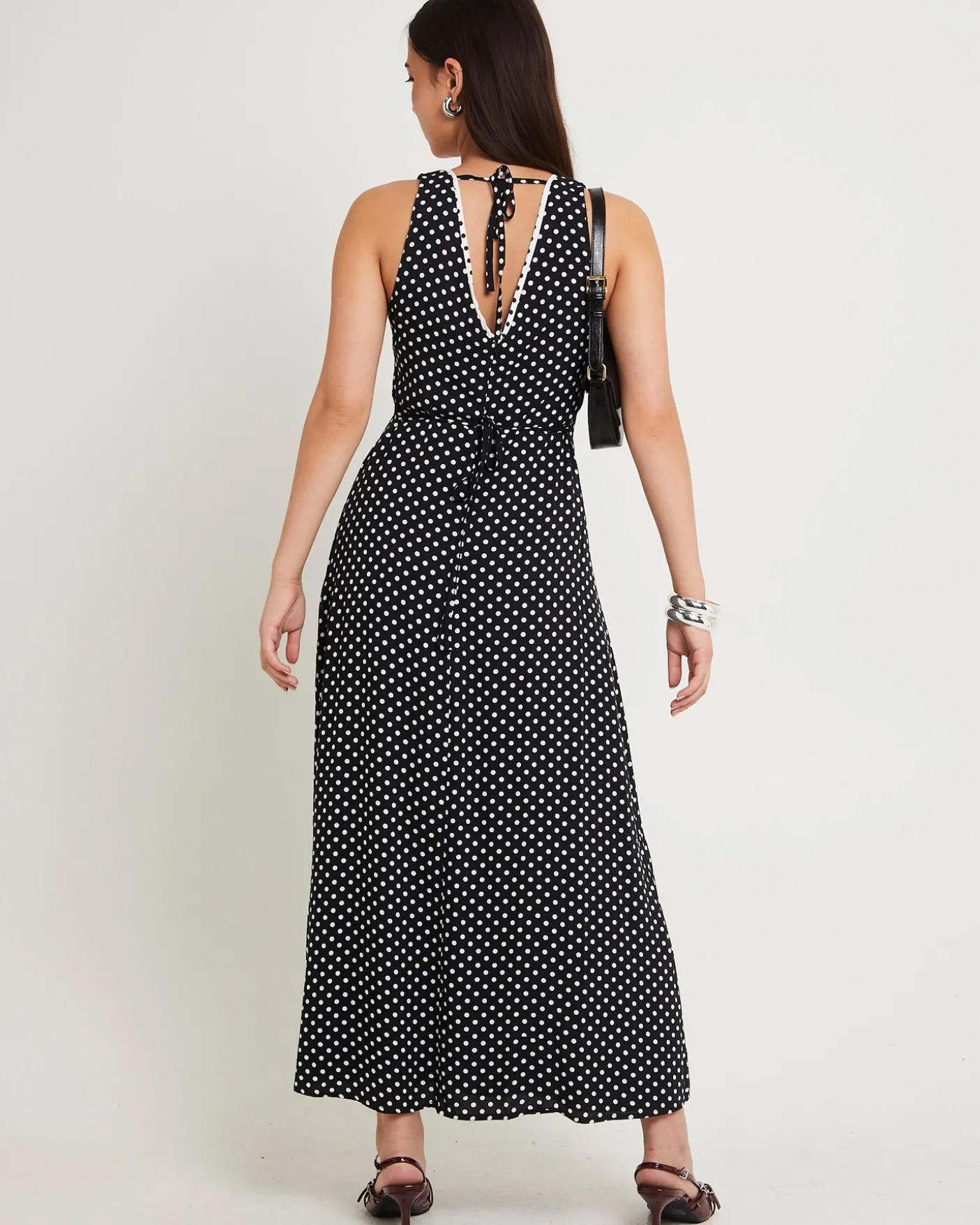 Polkadot V Neck Maxi Dress