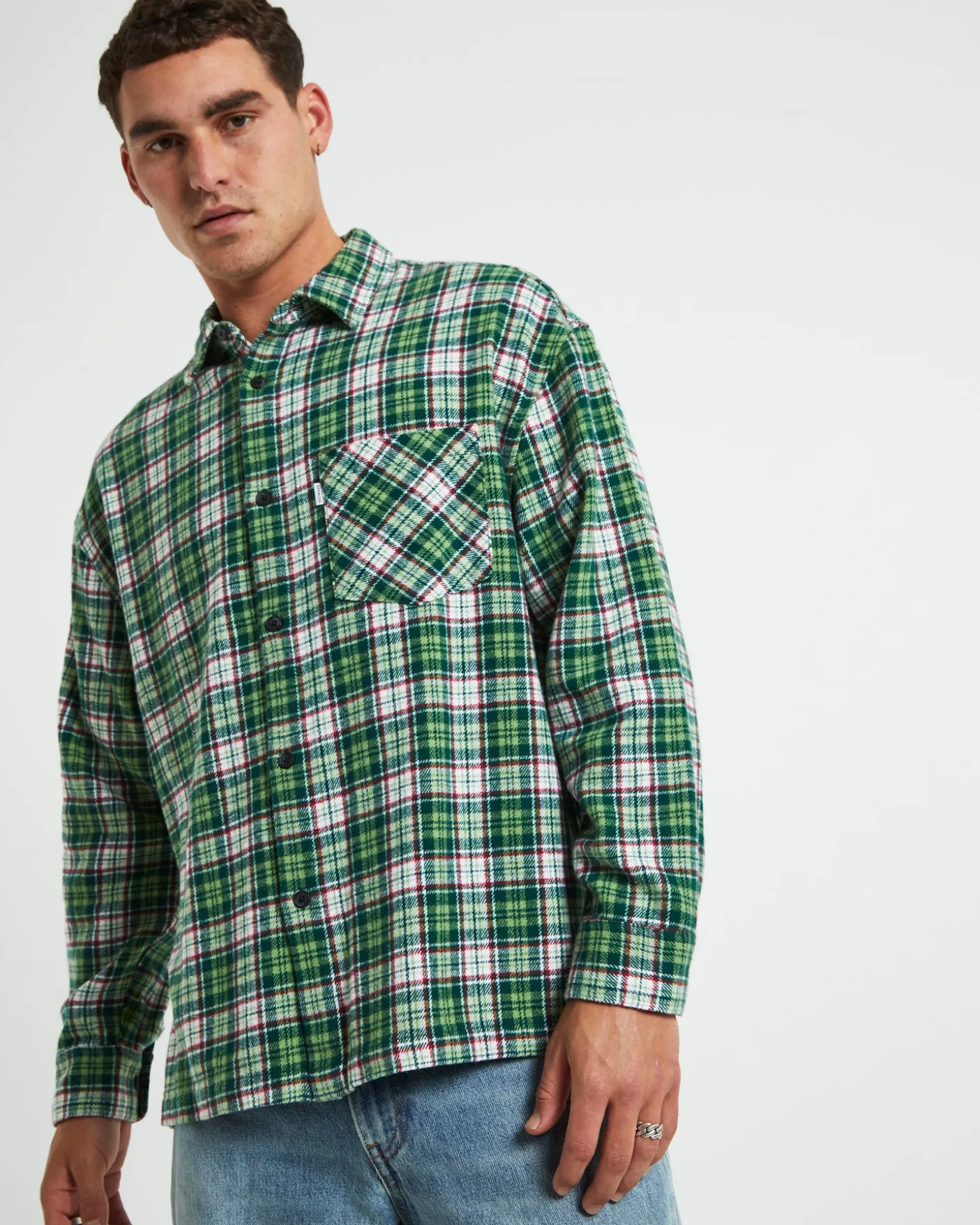 Portland Long Sleeve Flanno Shirt in Teal Green