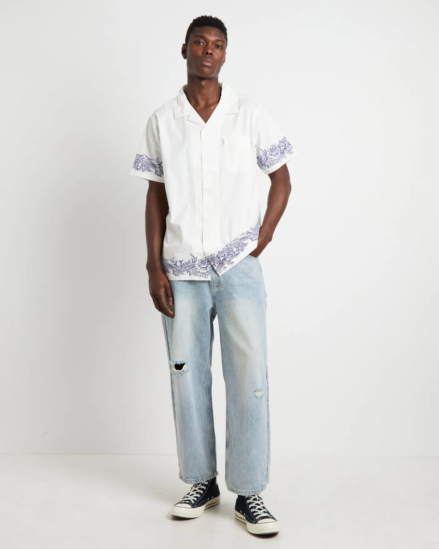 Precious Cosmos Short Sleeve Shirt in Washed White