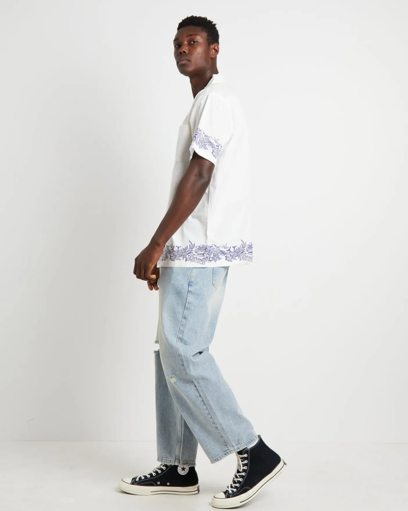 Precious Cosmos Short Sleeve Shirt in Washed White