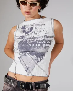 Print Splice Rib Tank Top
