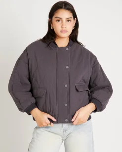 Quilt Detail Oversized Bomber Jacket