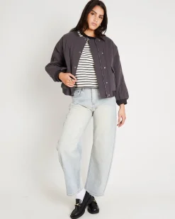 Quilt Detail Oversized Bomber Jacket