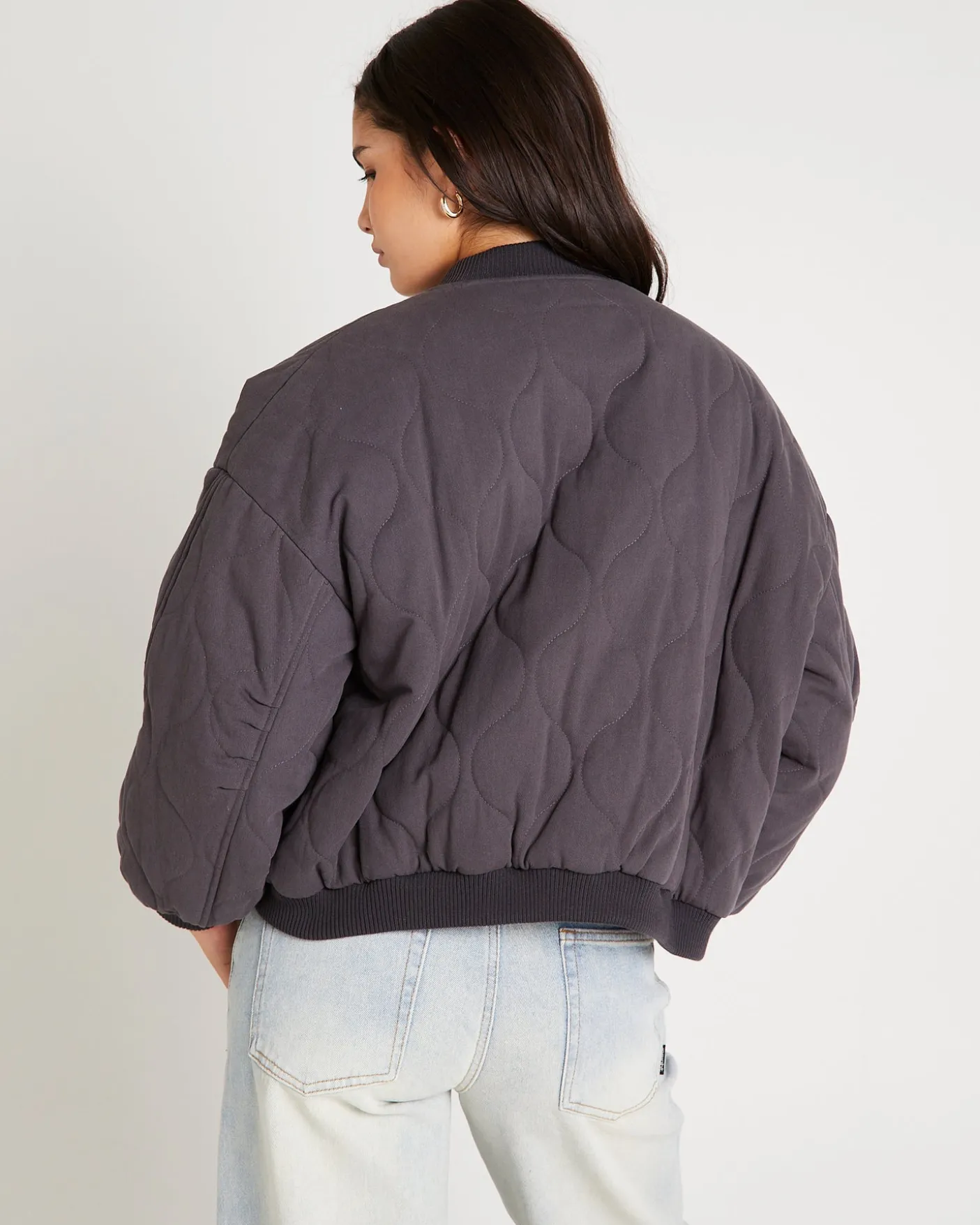 Quilt Detail Oversized Bomber Jacket