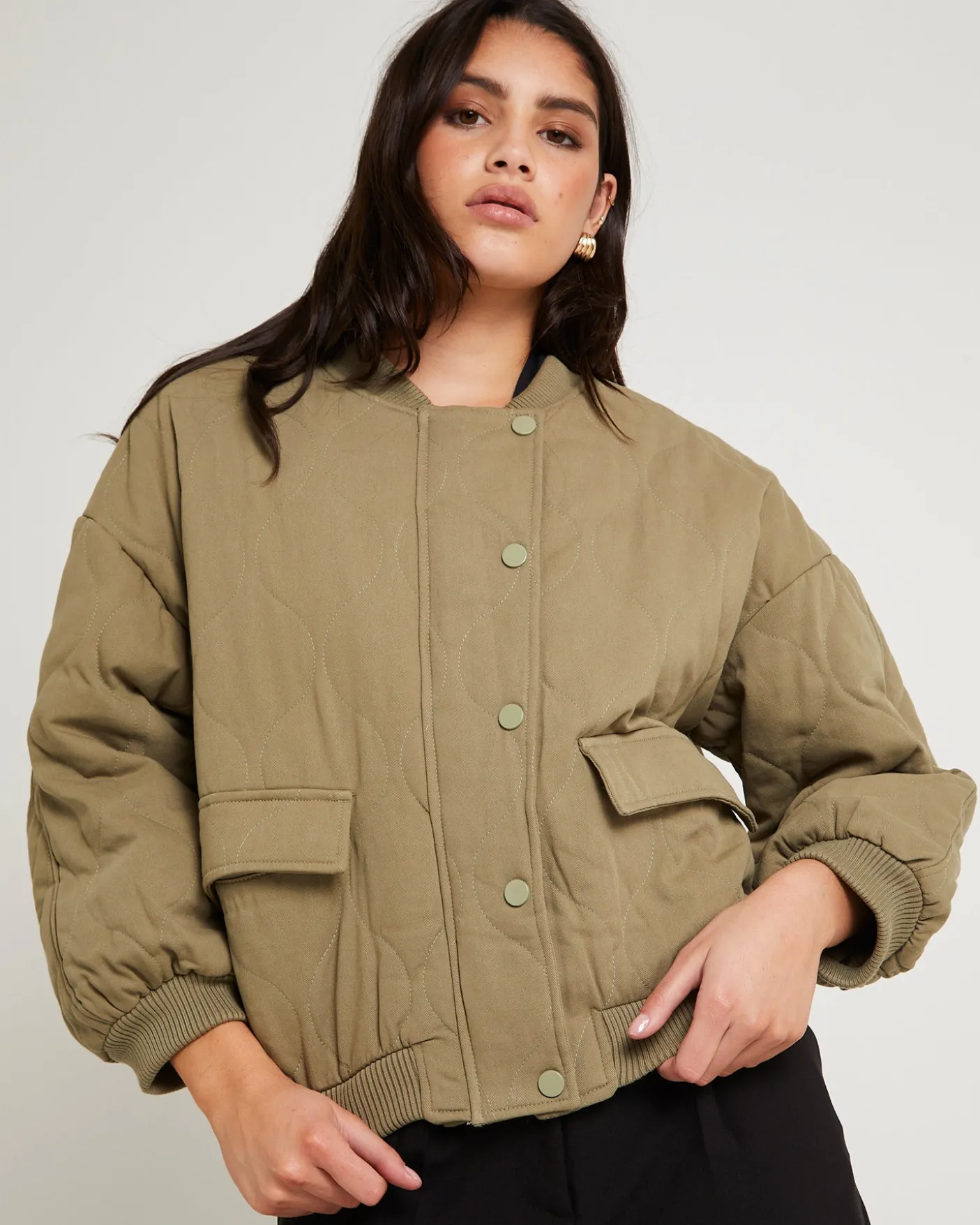 Quilt Detail Oversized Bomber Jacket