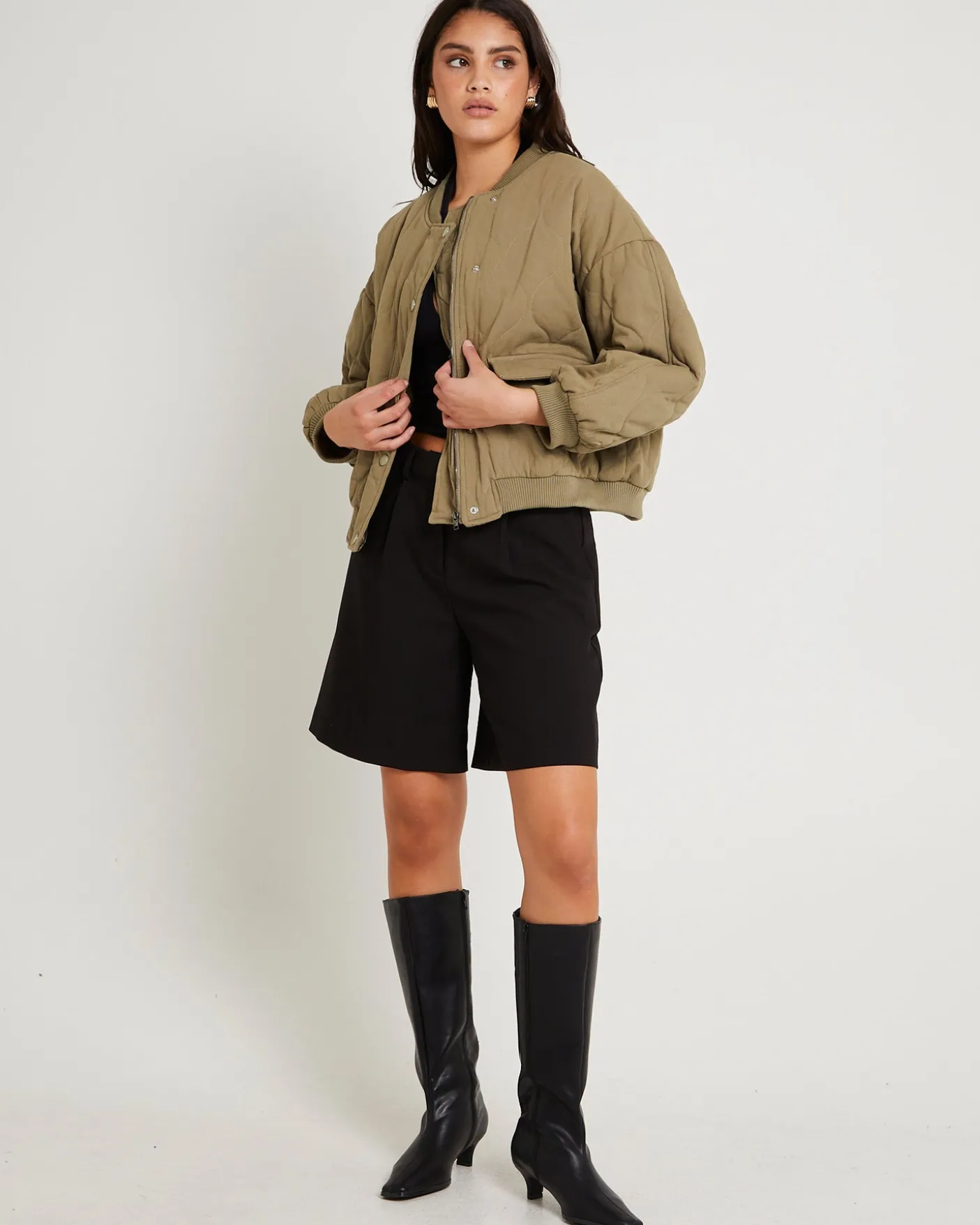 Quilt Detail Oversized Bomber Jacket