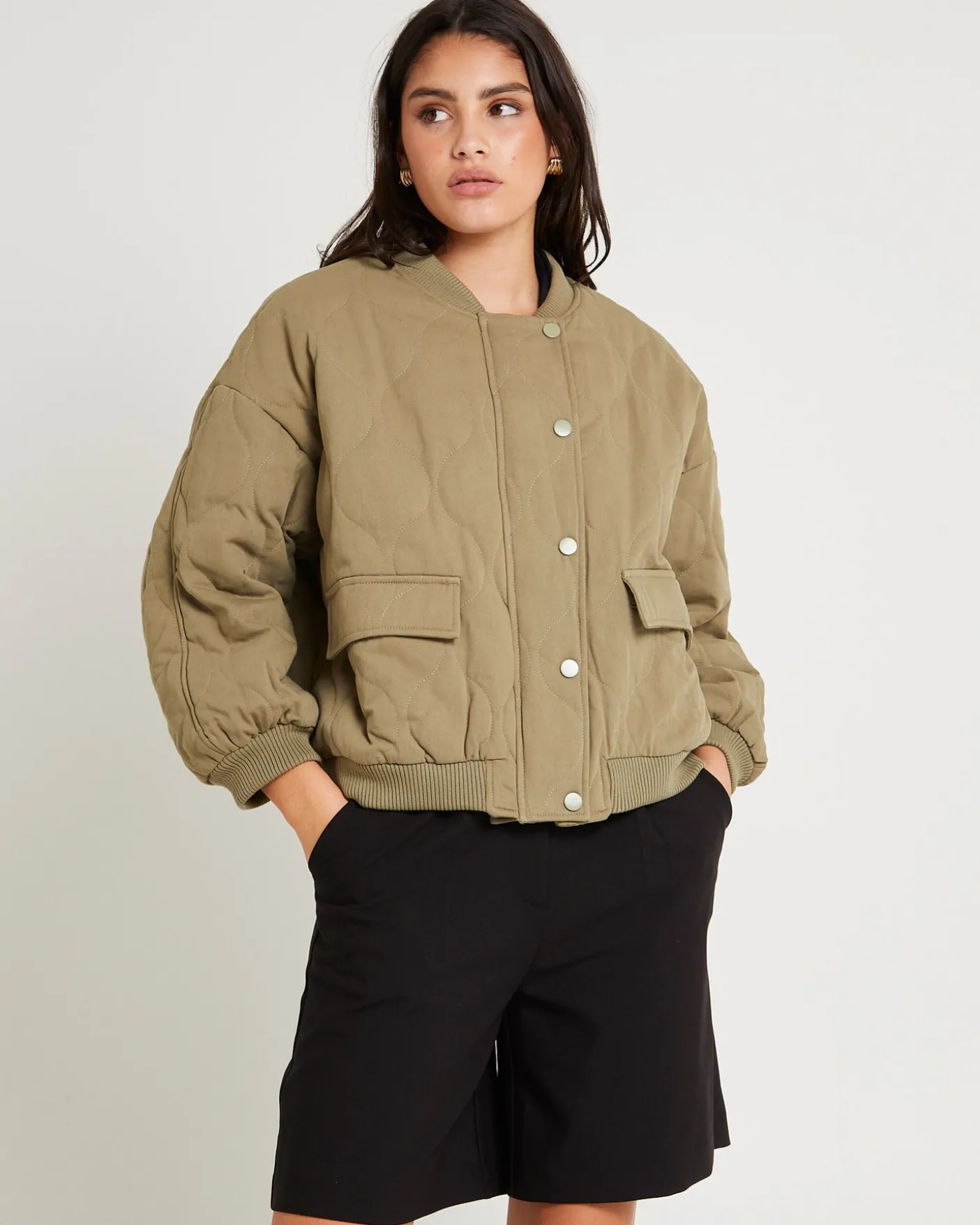 Quilt Detail Oversized Bomber Jacket