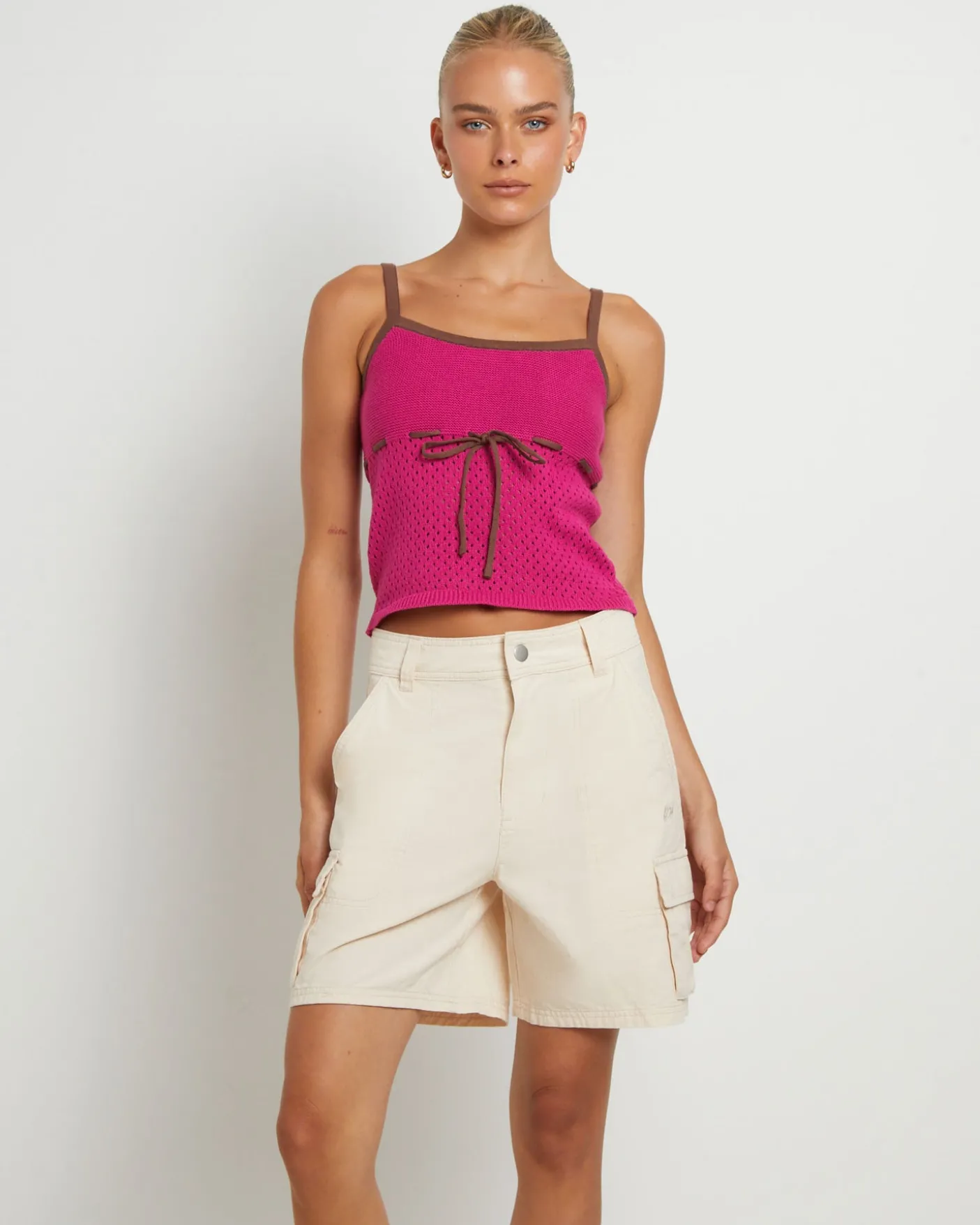 Quinn Crochet Tank Top in Magenta