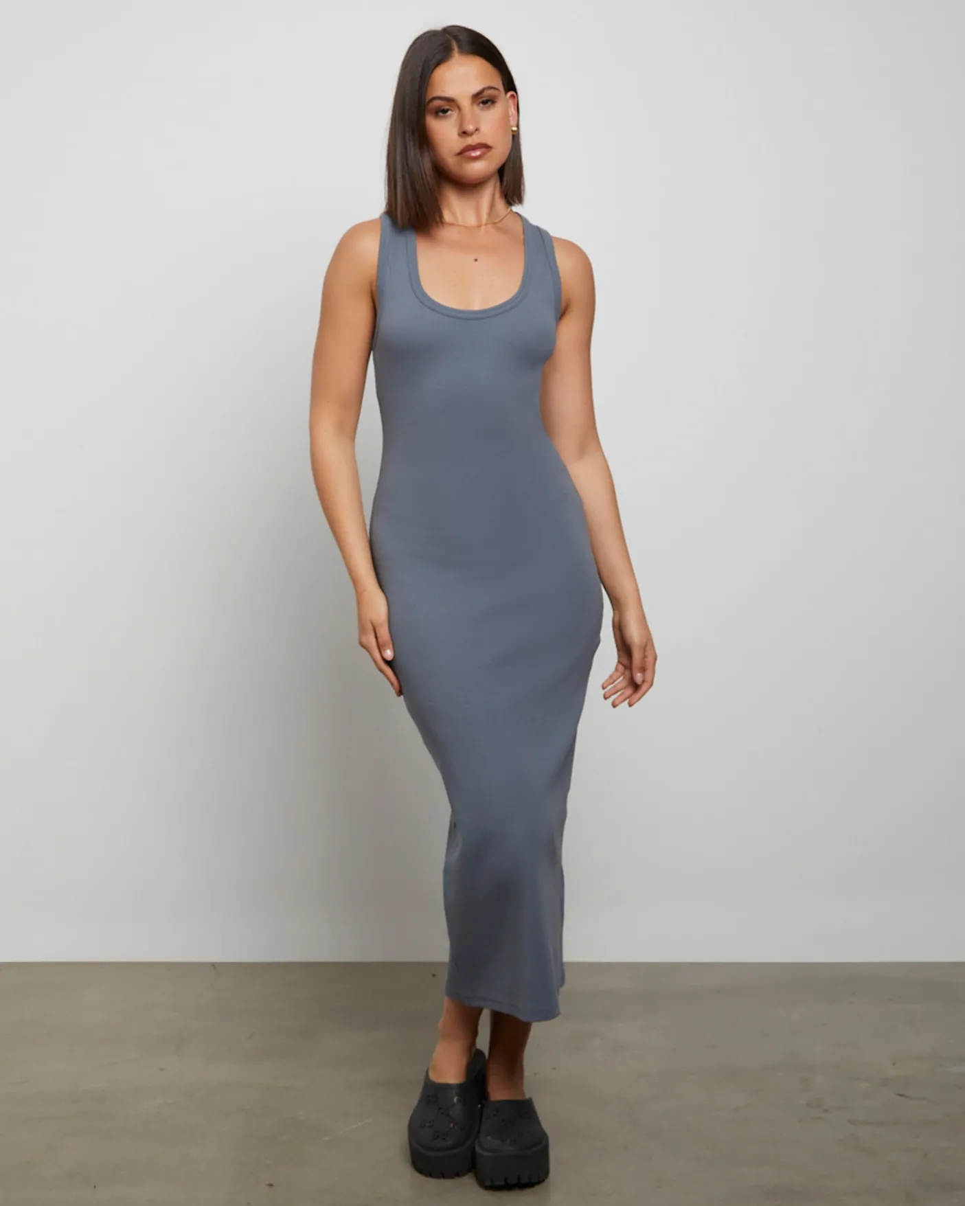 Racer Back Midi Dress in Slate Grey