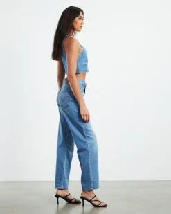 Raine Denim Crop Top Blue