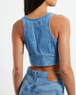 Raine Denim Crop Top Blue