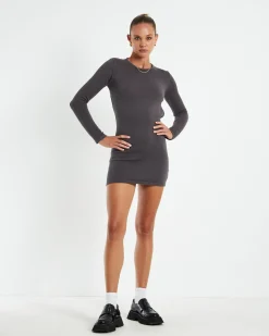 Reign Open Back Mini Knit Dress Slate Grey