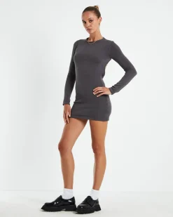 Reign Open Back Mini Knit Dress Slate Grey