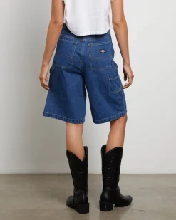 Relaxed Denim Shorts in Stone Washed Indigo