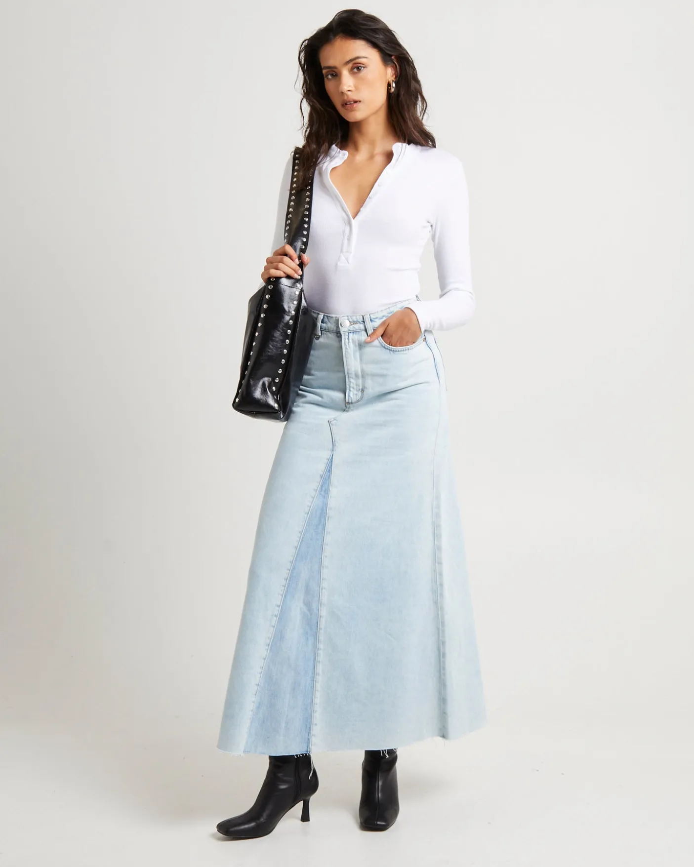 Rework Denim Maxi Skirt - Light Bleach/French Contrast